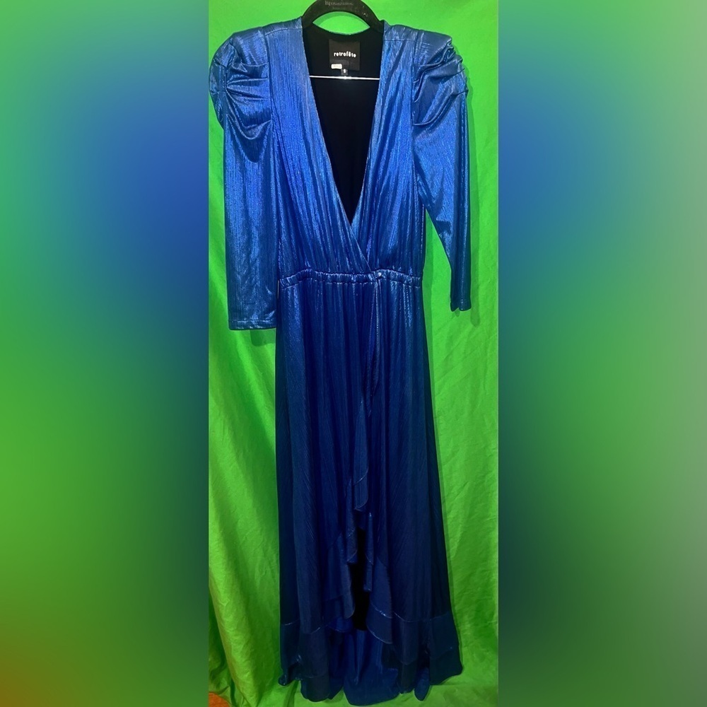 Retrofete Elegant Metallic Blue Evening Gown size Small